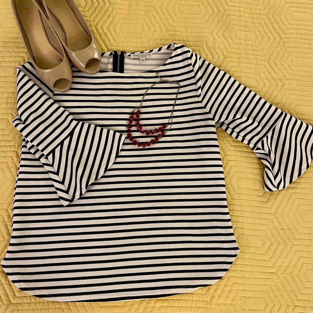 Navy Blue Striped 3 Quarter Sleeve Shirt
